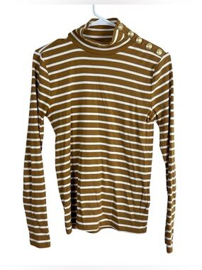 J.Crew Vintage Rib Turtleneck Size S Cape Stripe Brandy Ivory Gold Buttons BT676